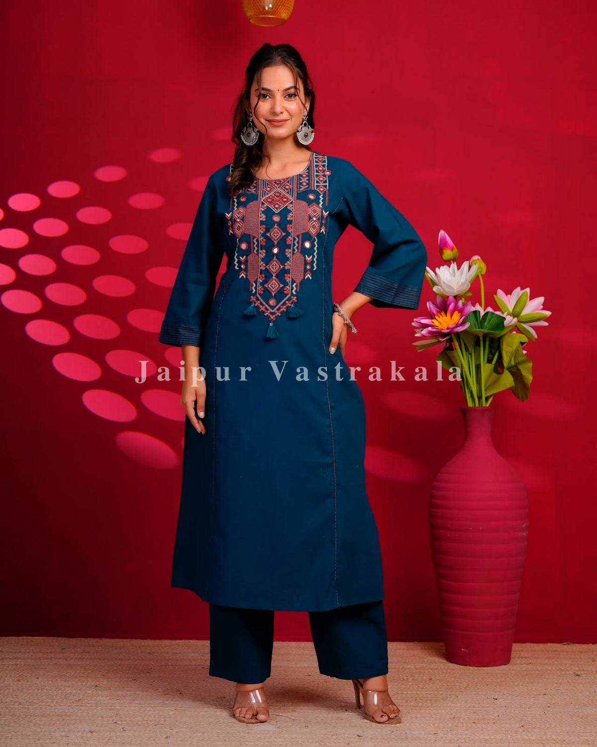 Blue Maze Embroidery Flex Cotton Dupatta Set