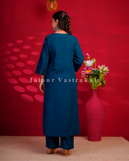 Blue Maze Embroidery Flex Cotton Dupatta Set
