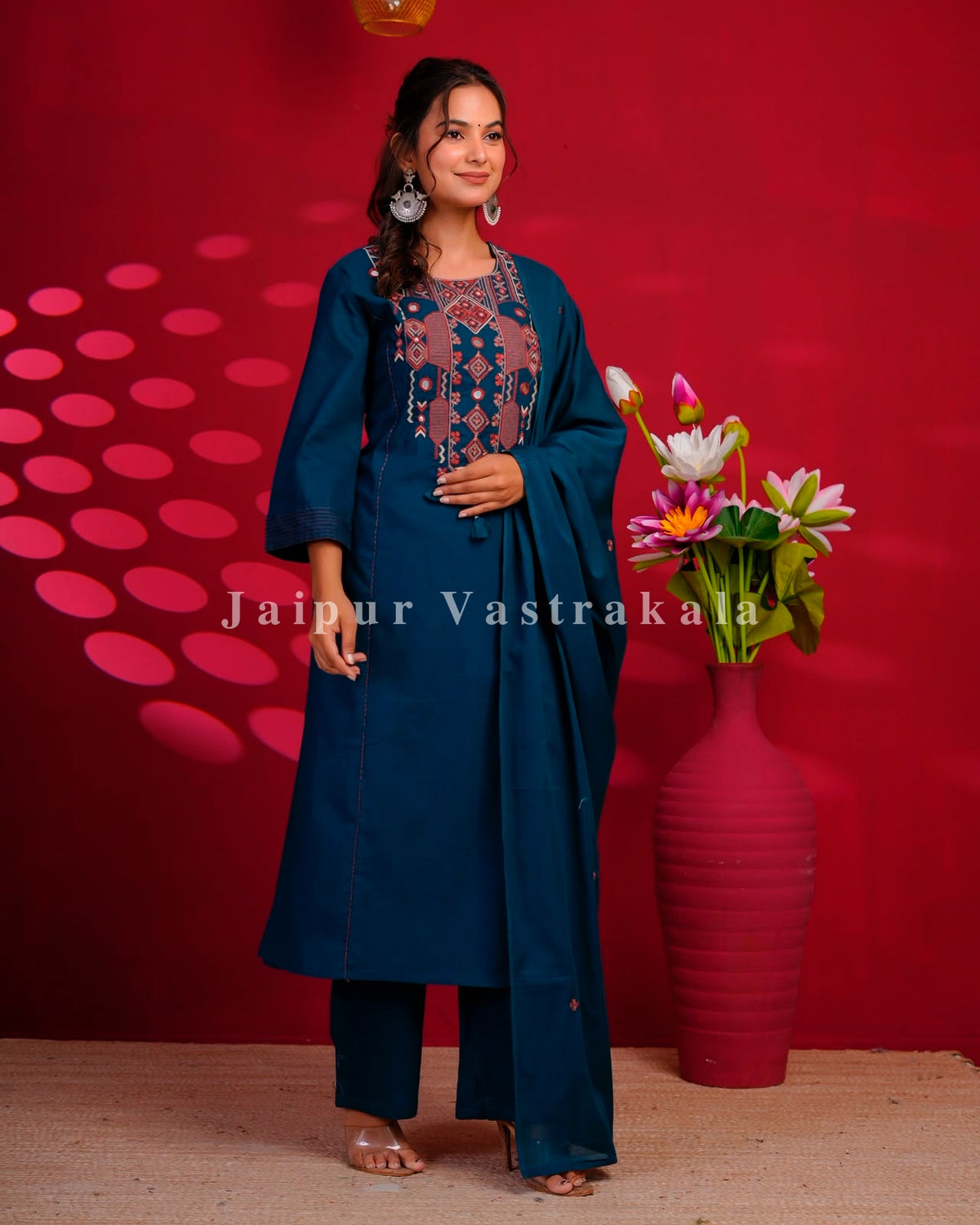 Blue Maze Embroidery Flex Cotton Dupatta Set