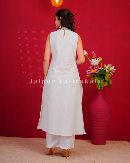 White Tiles Sleeveless Flex Cotton Dupatta Set
