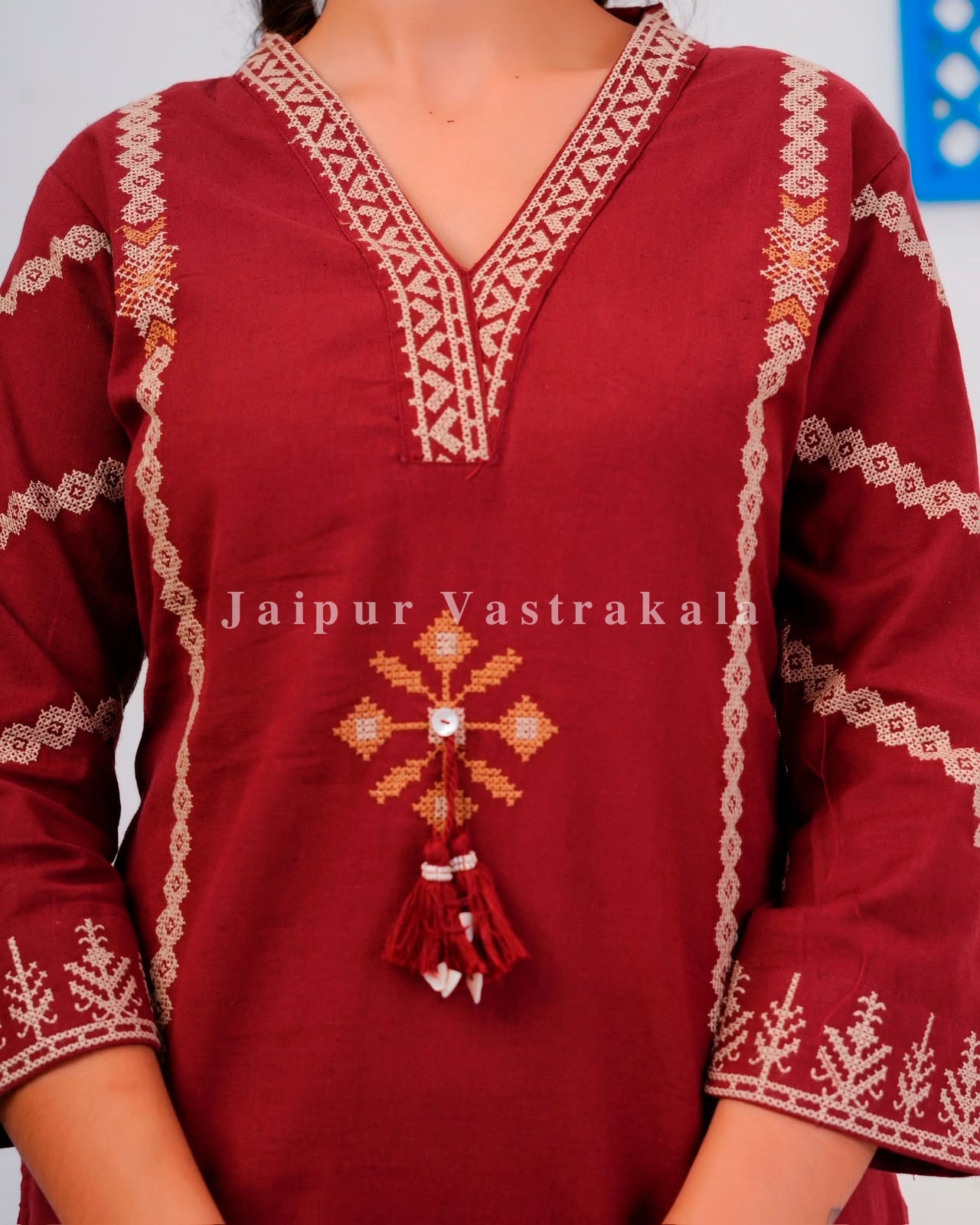 Maroon Embroidery Flex Cotton Dupatta Set