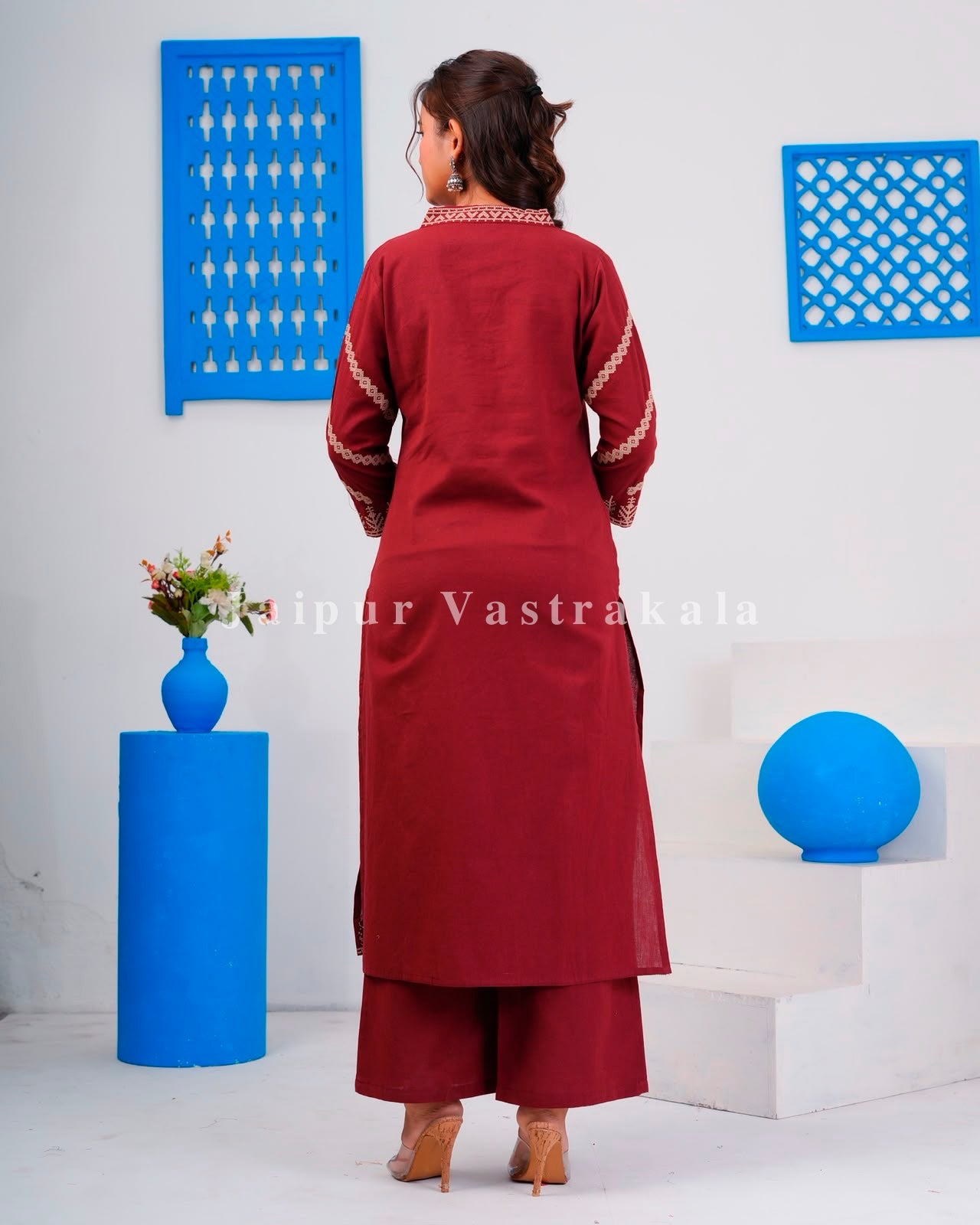 Maroon Embroidery Flex Cotton Dupatta Set