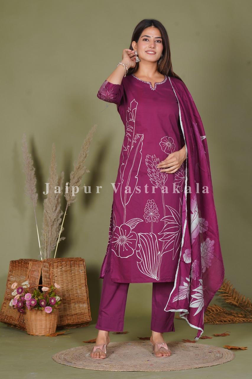 hand block printed kurta set with dupatta