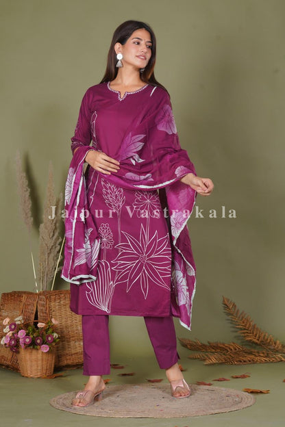 hand block printed kurta set with dupatta