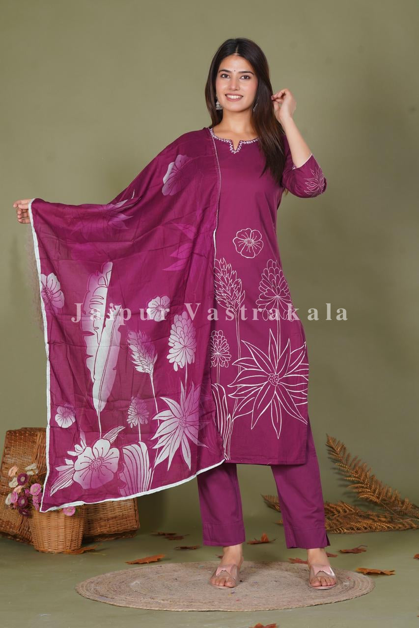 hand block printed kurta set with dupatta