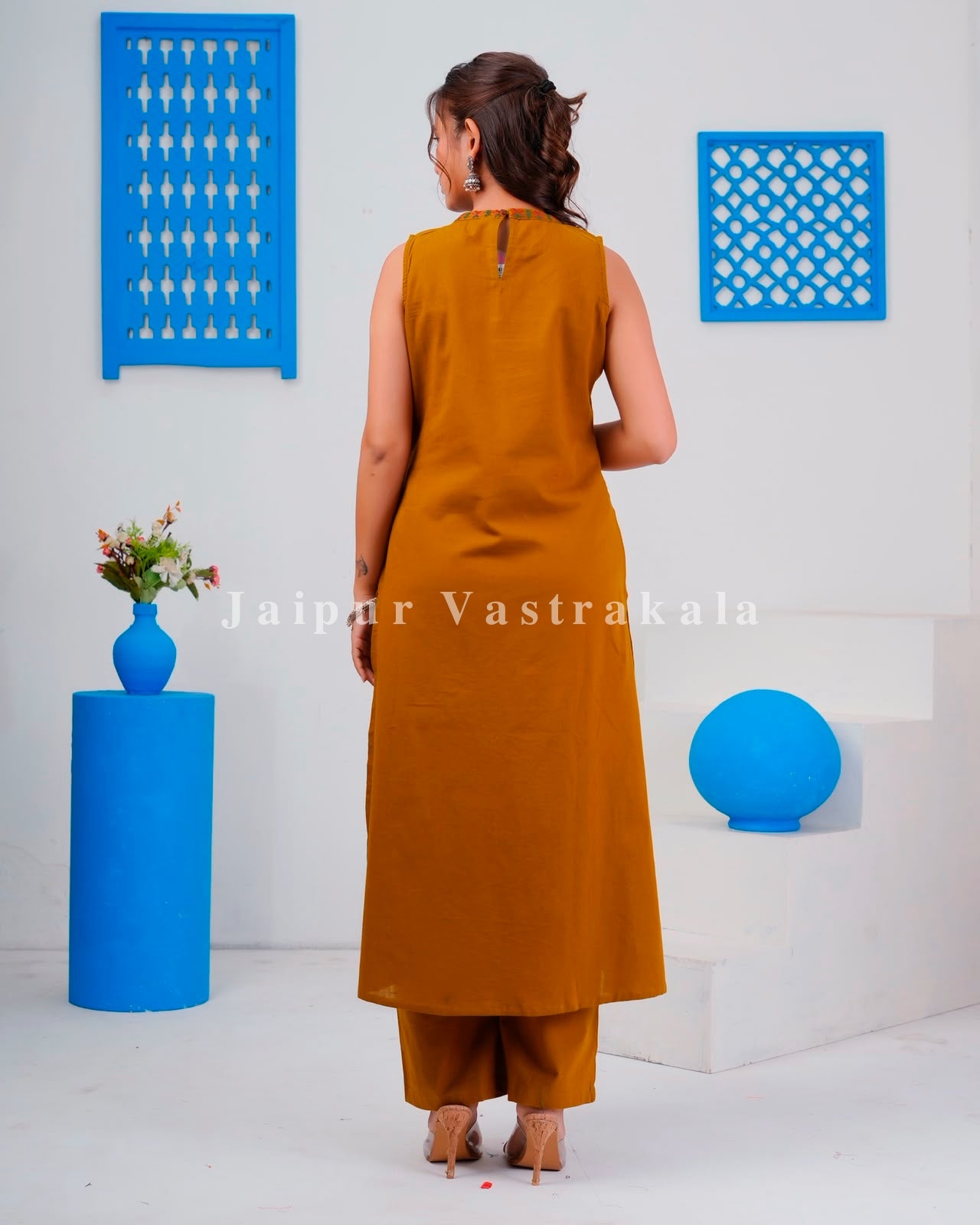 Mustard Tiles Sleeveless Flex Cotton Dupatta Set