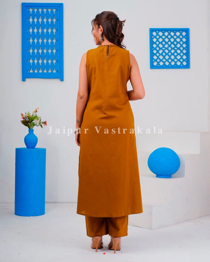 Mustard Tiles Sleeveless Flex Cotton Dupatta Set