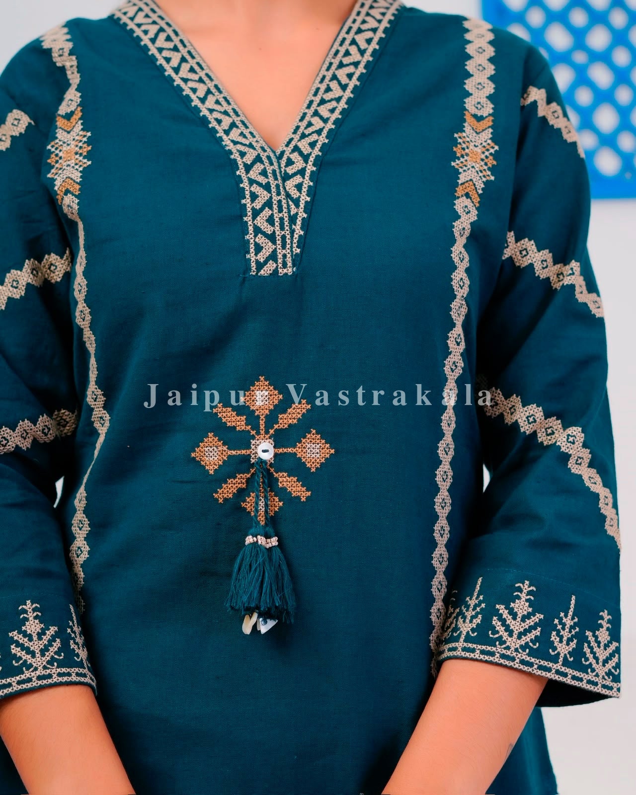 Blue Embroidery Flex Cotton Dupatta Set