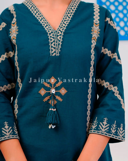 Blue Embroidery Flex Cotton Dupatta Set
