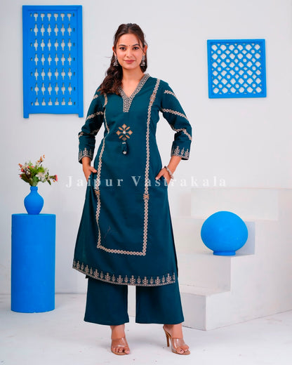 Blue Embroidery Flex Cotton Dupatta Set