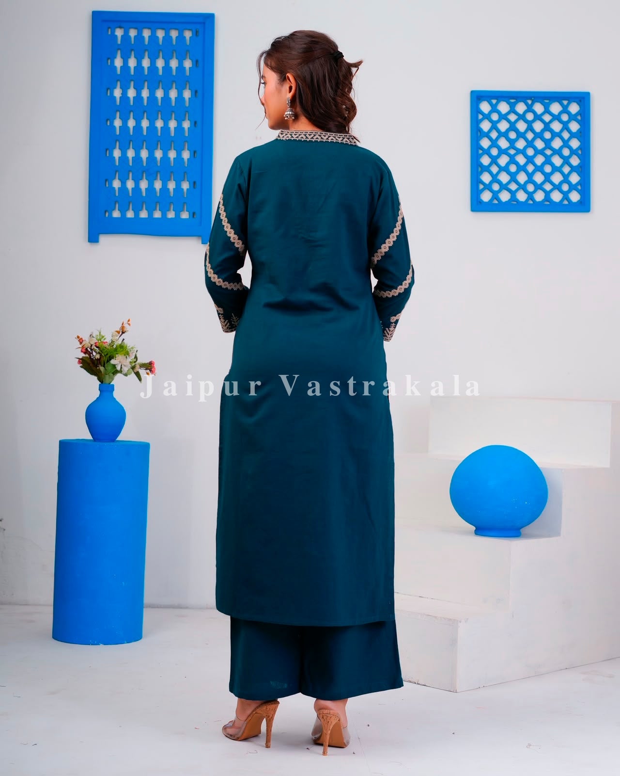 Blue Embroidery Flex Cotton Dupatta Set