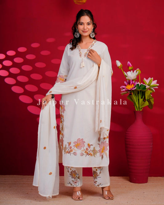 Peach Whisper Embroidery Flex Cotton Dupatta Set