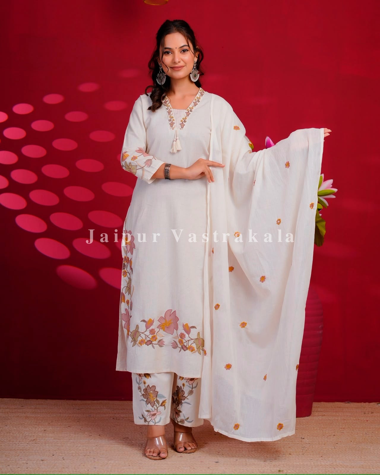 Peach Whisper Embroidery Flex Cotton Dupatta Set