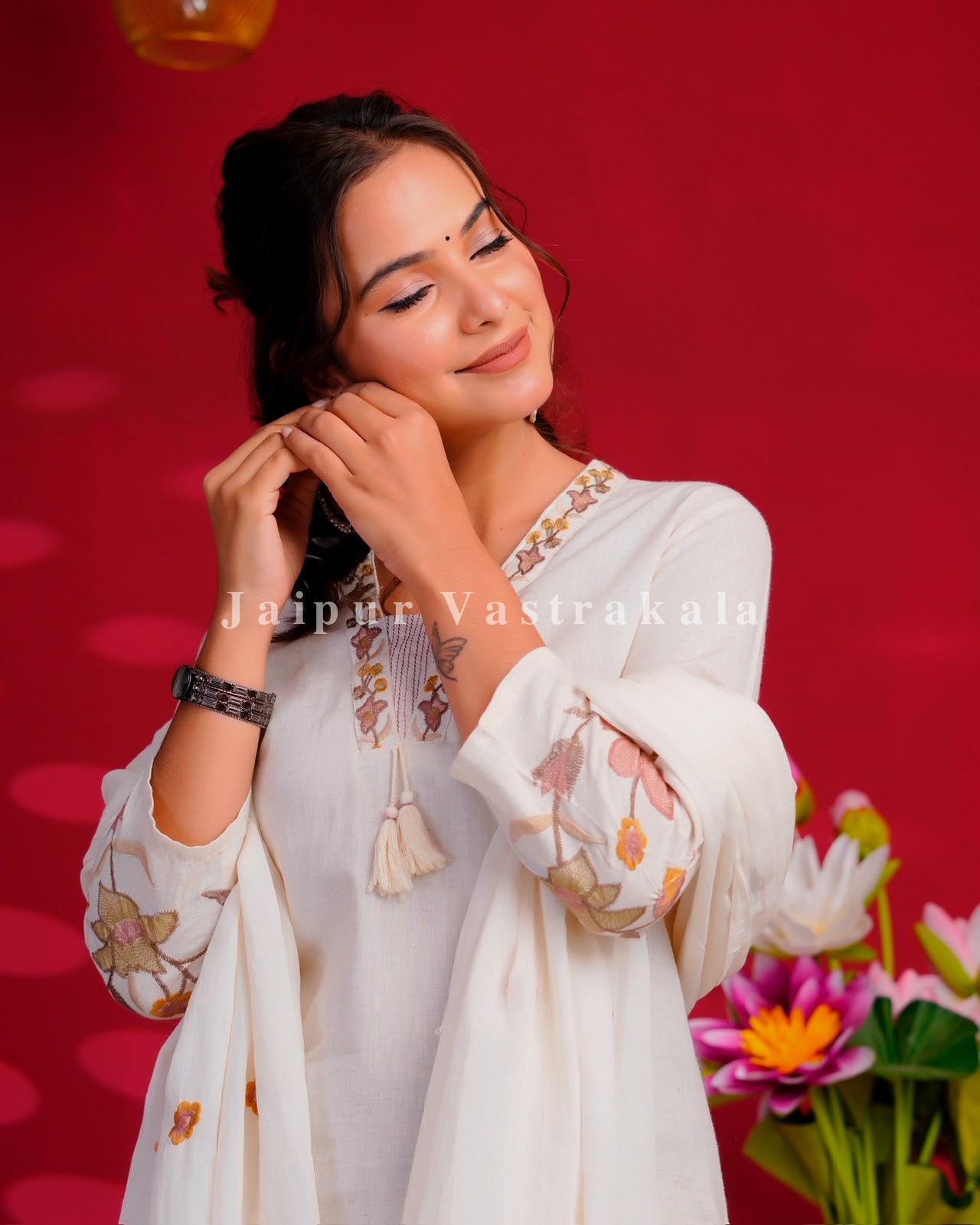 Peach Whisper Embroidery Flex Cotton Dupatta Set