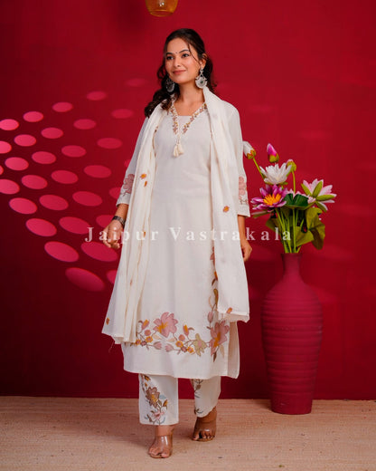 Peach Whisper Embroidery Flex Cotton Dupatta Set