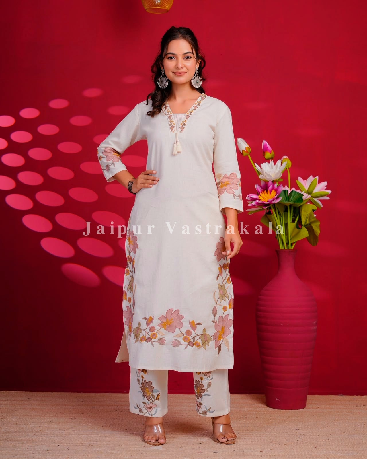 Peach Whisper Embroidery Flex Cotton Dupatta Set
