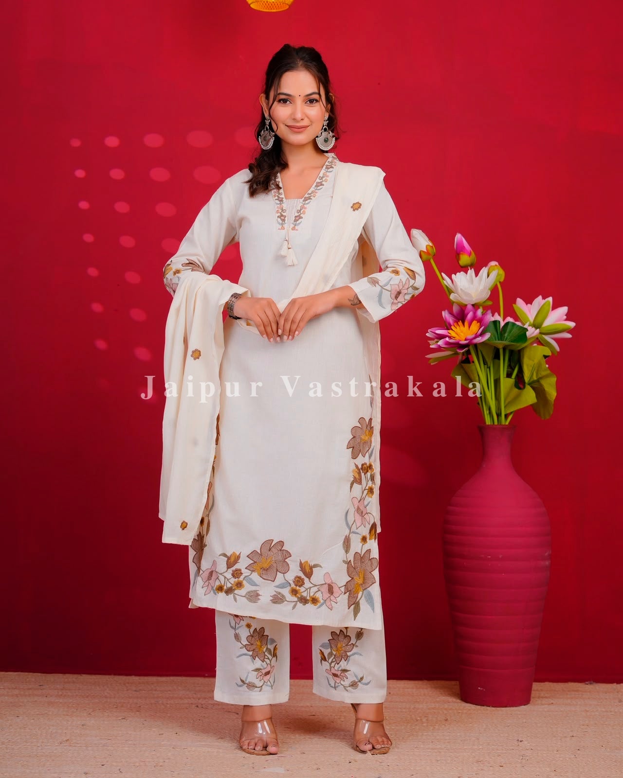 Brown Whisper Embroidery Flex Cotton Dupatta Set