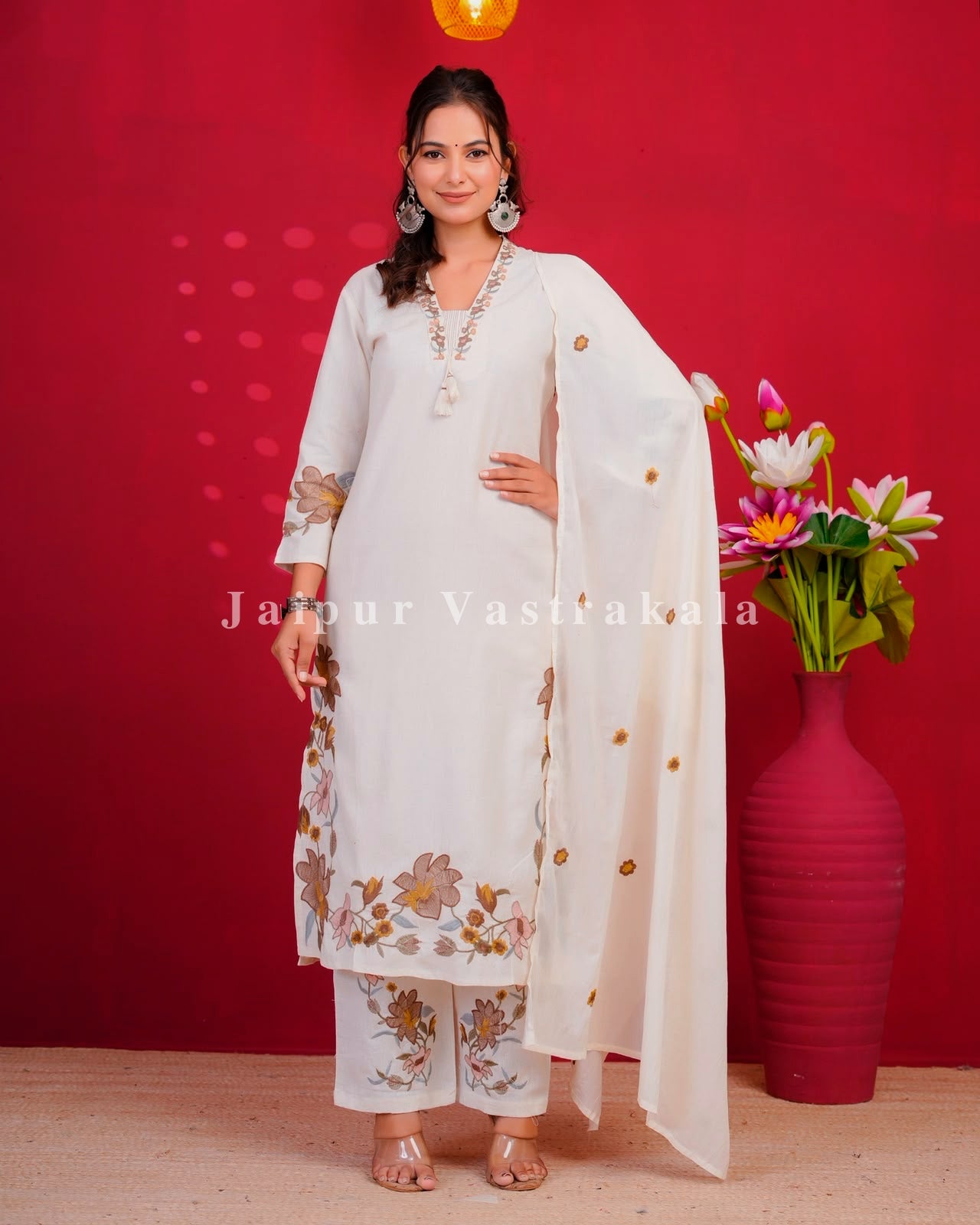 Brown Whisper Embroidery Flex Cotton Dupatta Set