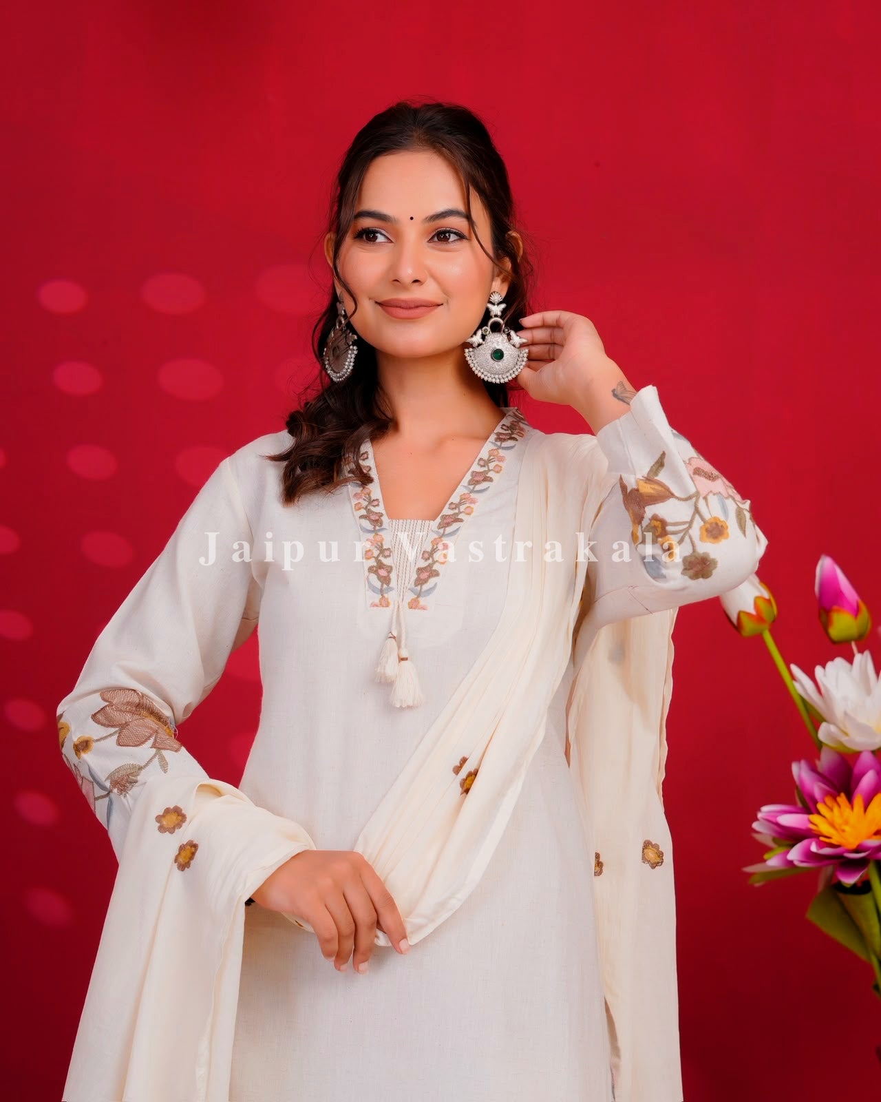 Brown Whisper Embroidery Flex Cotton Dupatta Set