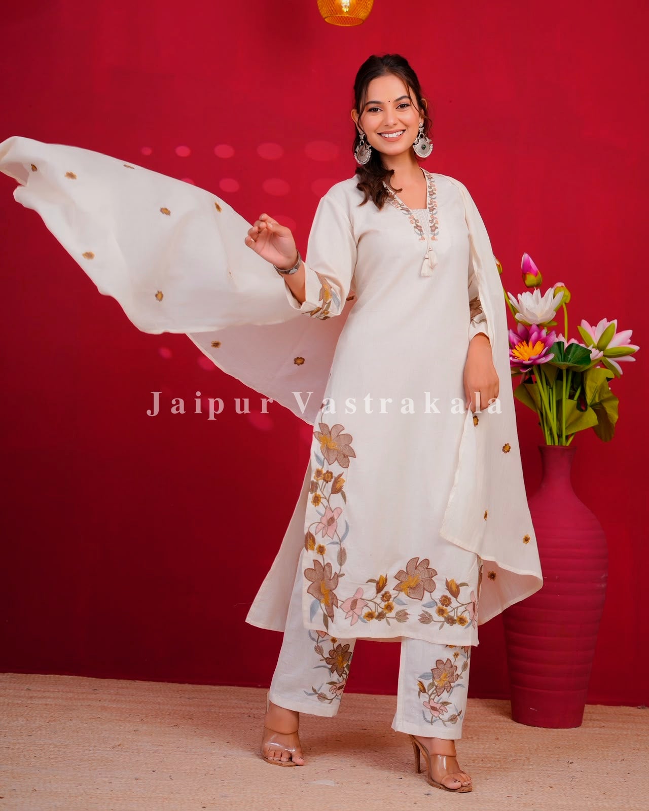 Brown Whisper Embroidery Flex Cotton Dupatta Set