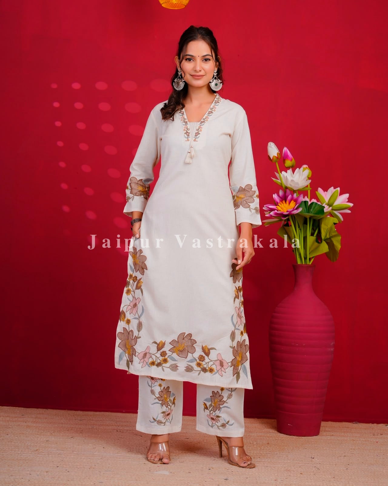 Brown Whisper Embroidery Flex Cotton Dupatta Set