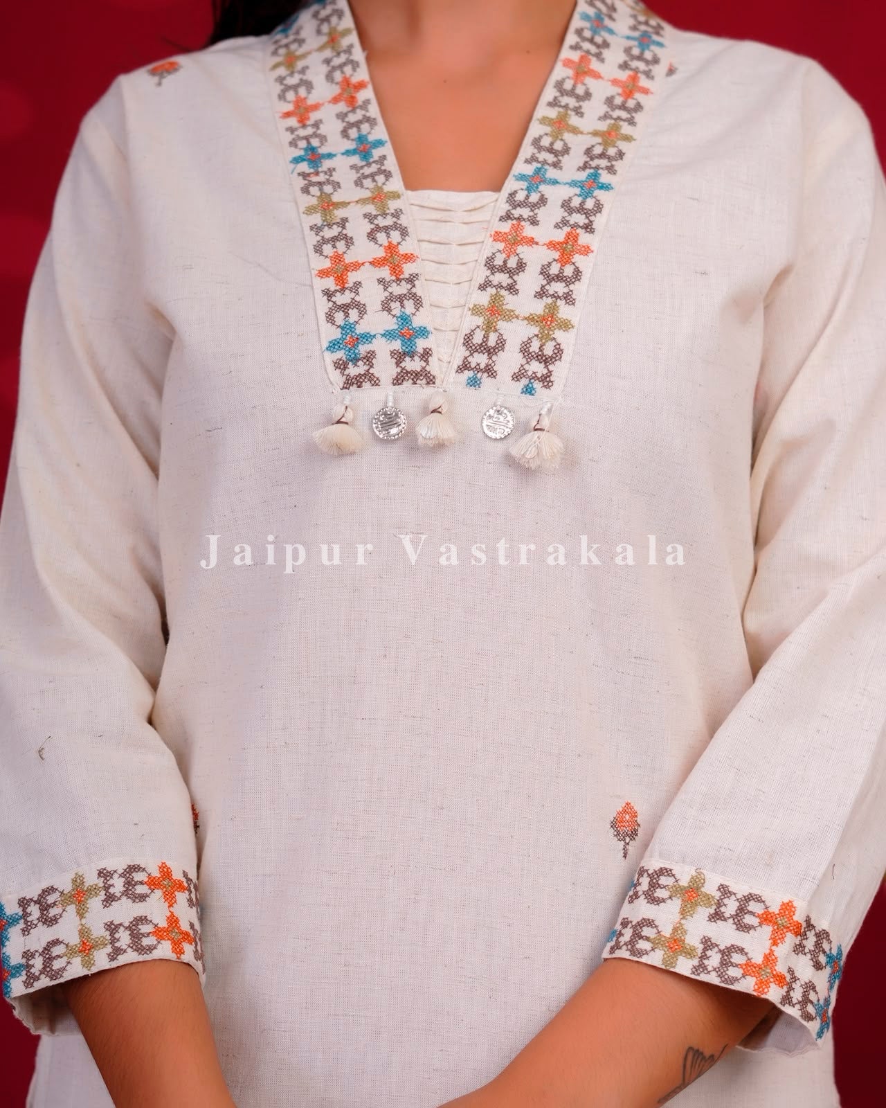 White Embroidery Flex Cotton Dupatta Set