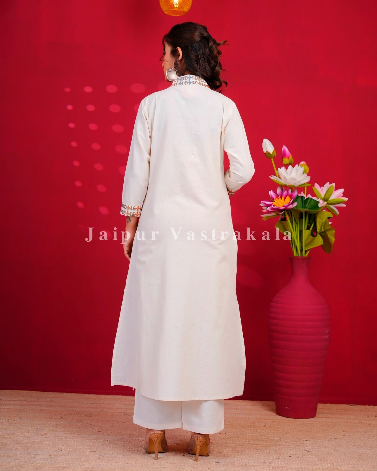 White Embroidery Flex Cotton Dupatta Set