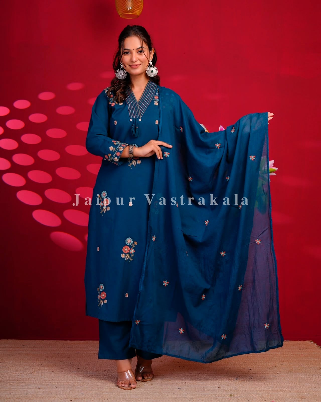 Blue Boota Embroidery Flex Cotton Dupatta Set