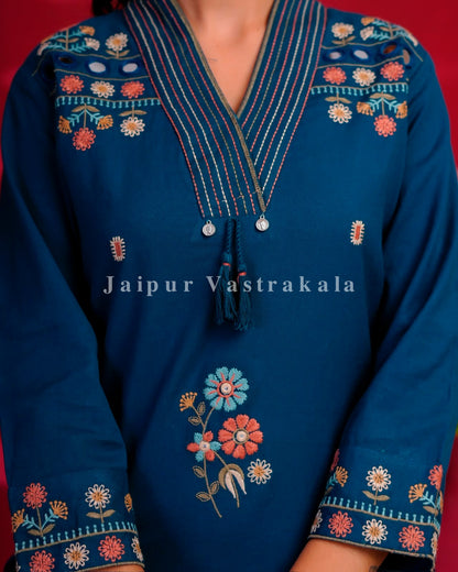 Blue Boota Embroidery Flex Cotton Dupatta Set