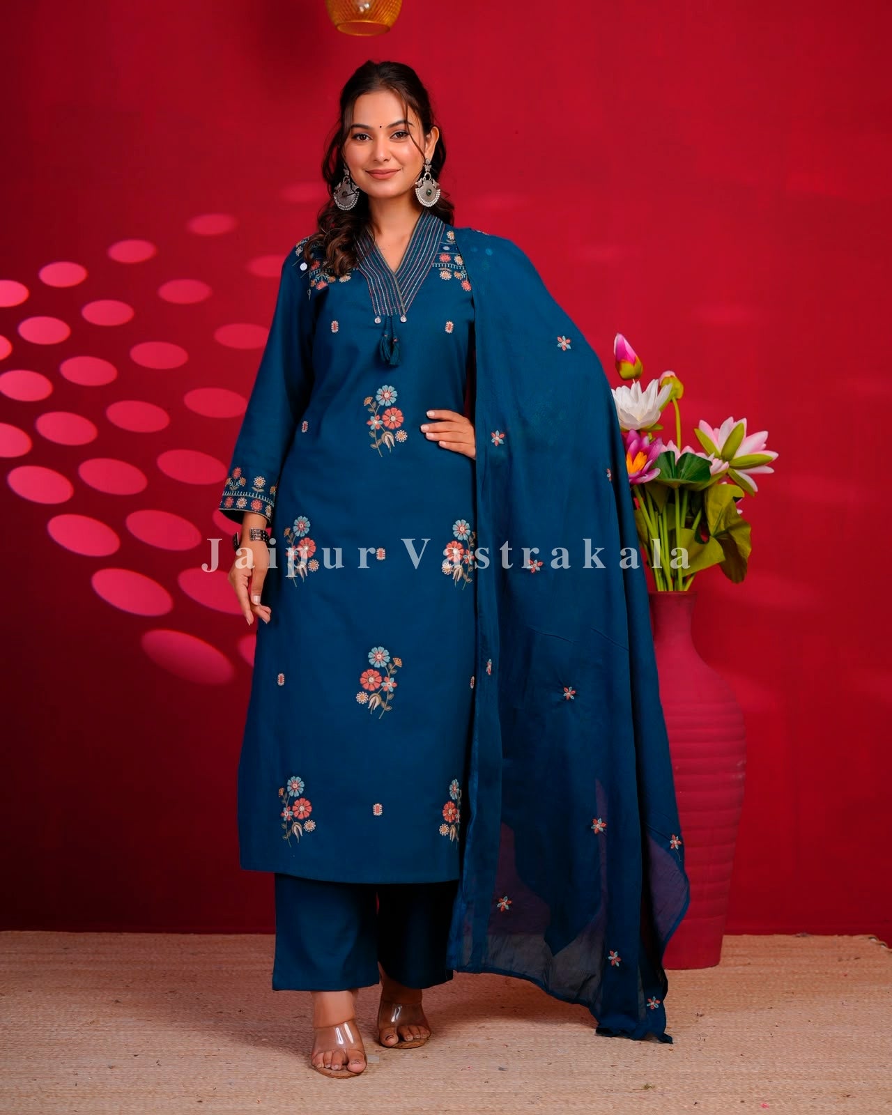 Blue Boota Embroidery Flex Cotton Dupatta Set