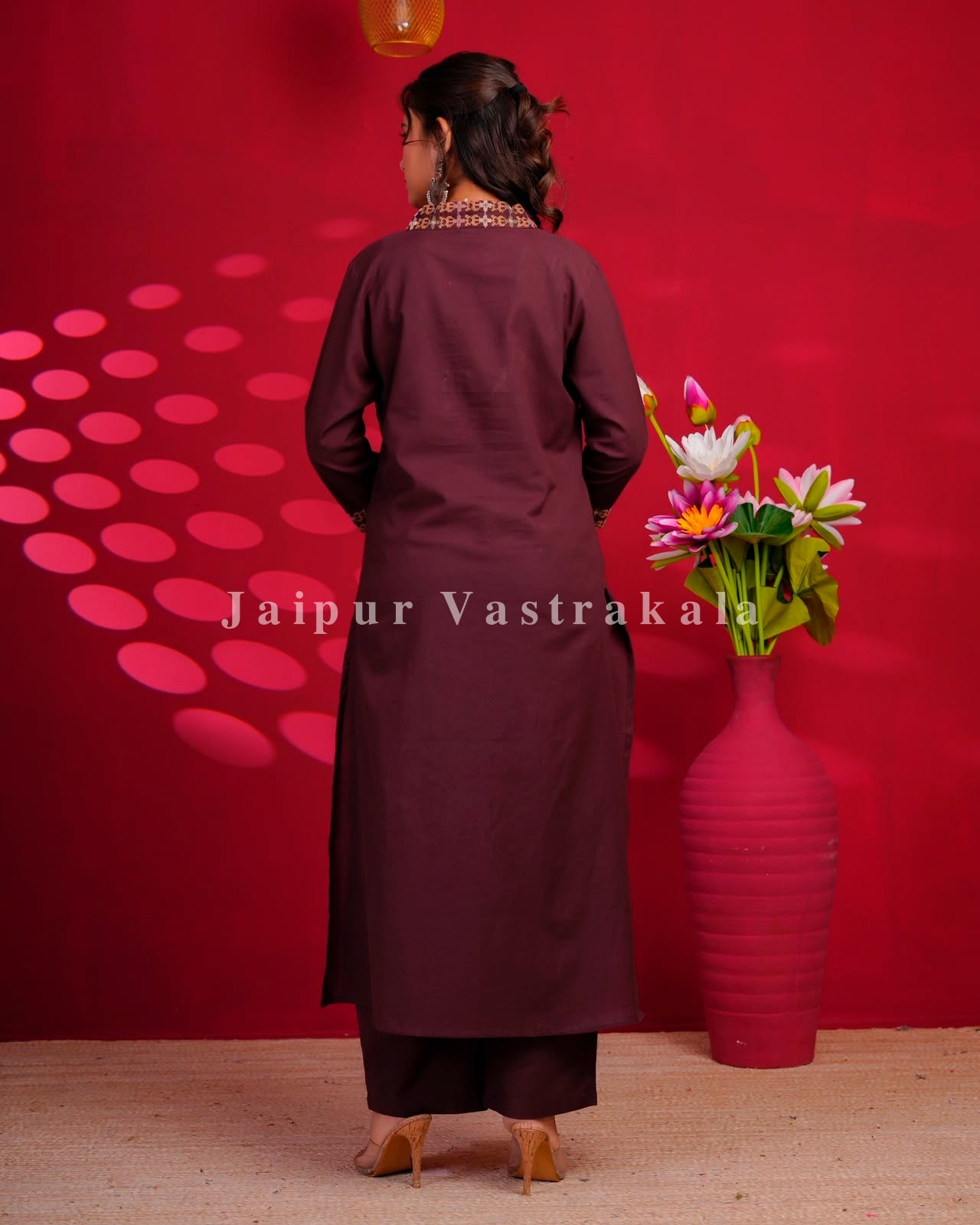 Coffee Brown Embroidery Flex Cotton Dupatta Set