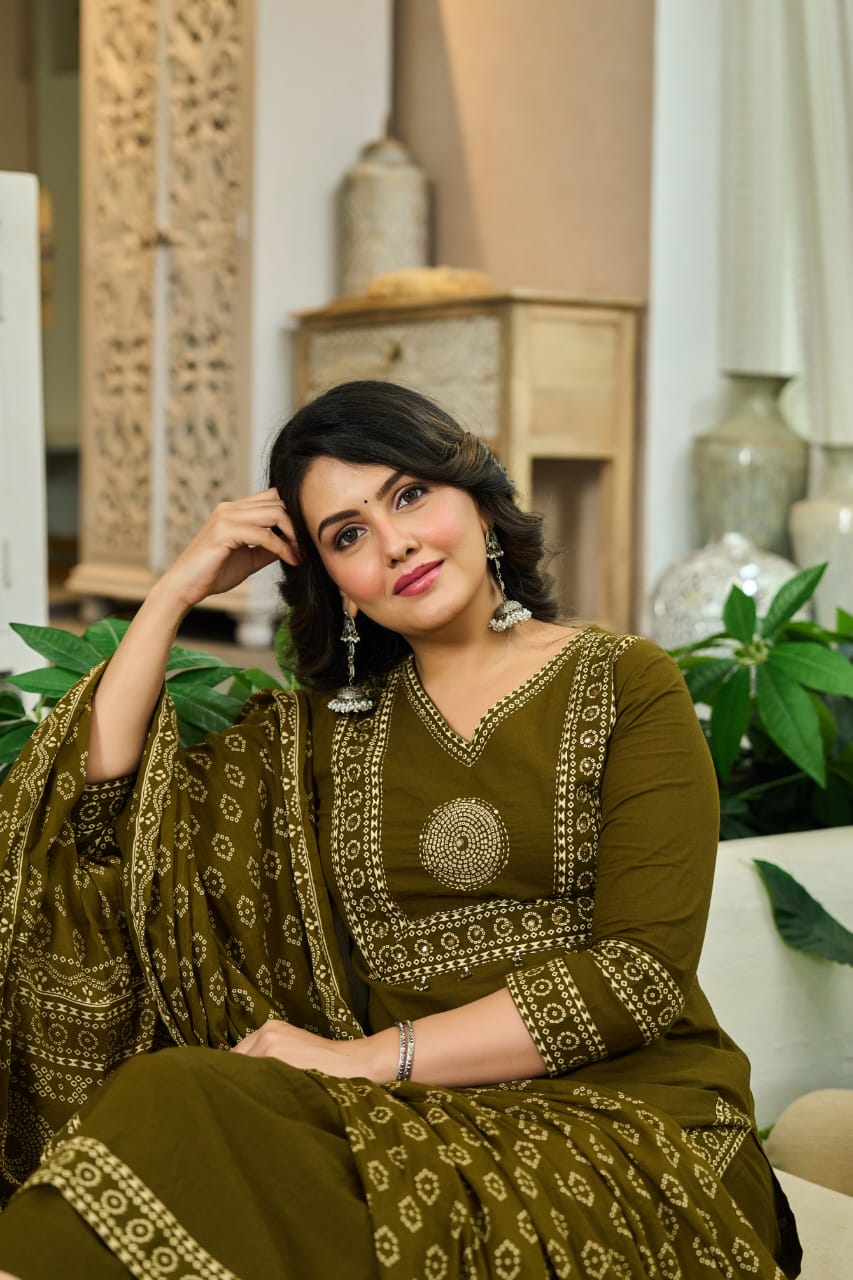 hand block printed kurta set with dupatta