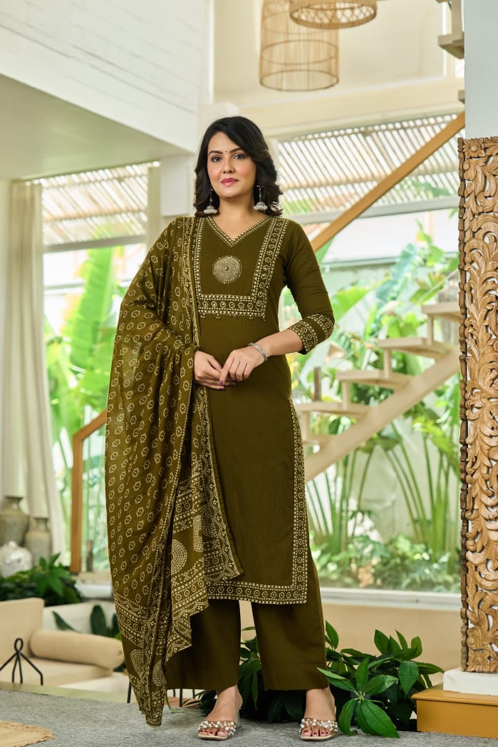 hand block printed kurta set with dupatta