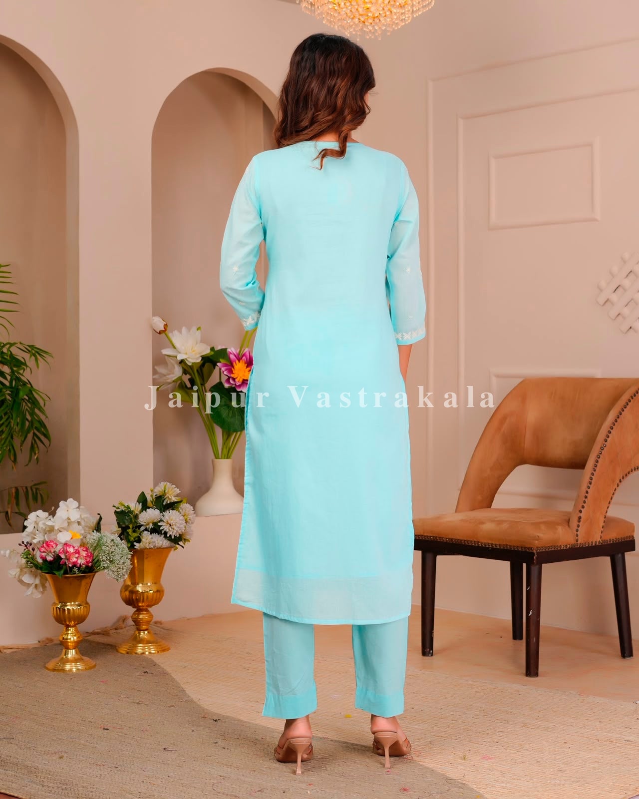 Azure Mul Cotton Embroidery Cotton Dupatta Set