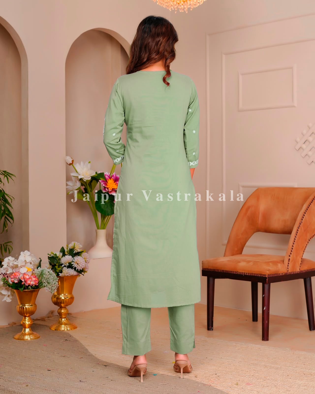 Pista Mul Cotton Embroidery Cotton Dupatta Set