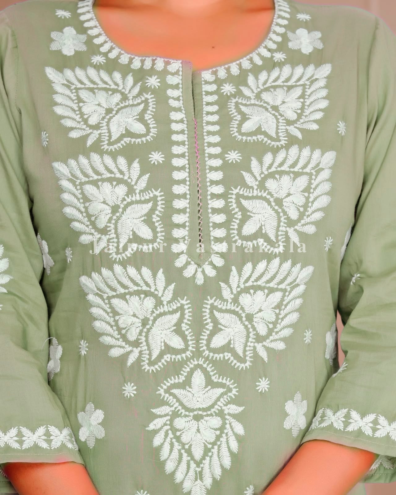 Pista Mul Cotton Embroidery Cotton Dupatta Set
