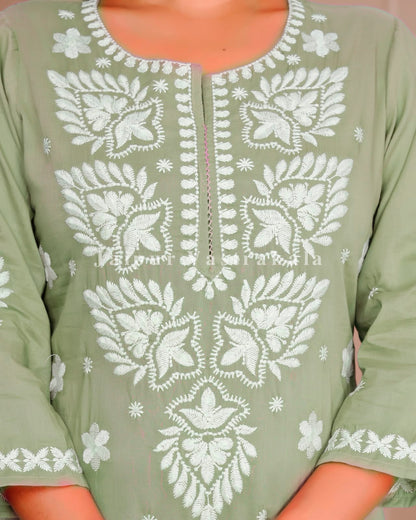 Pista Mul Cotton Embroidery Cotton Dupatta Set
