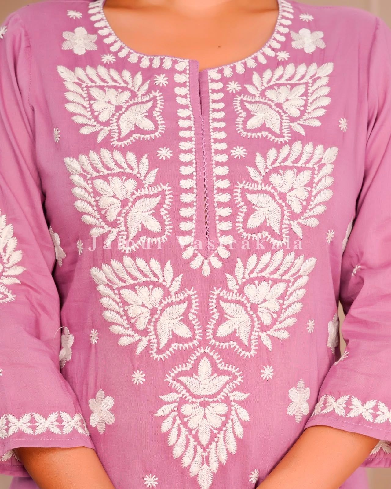 Dusky Pink Mul Cotton Embroidery Cotton Dupatta Set