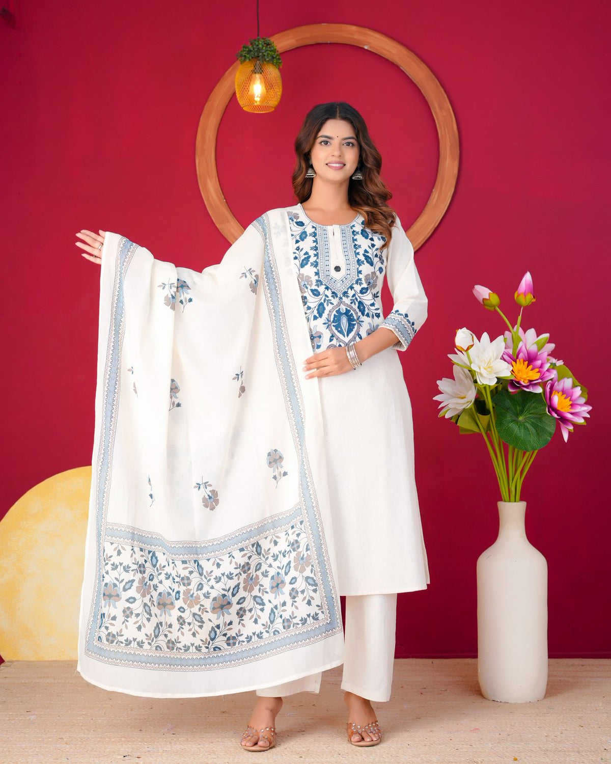Blue Veil Embroidery Flex Cotton Dupatta Set