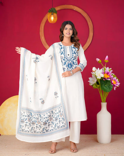 Blue Veil Embroidery Flex Cotton Dupatta Set