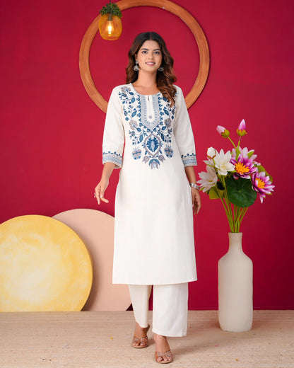 Blue Veil Embroidery Flex Cotton Dupatta Set
