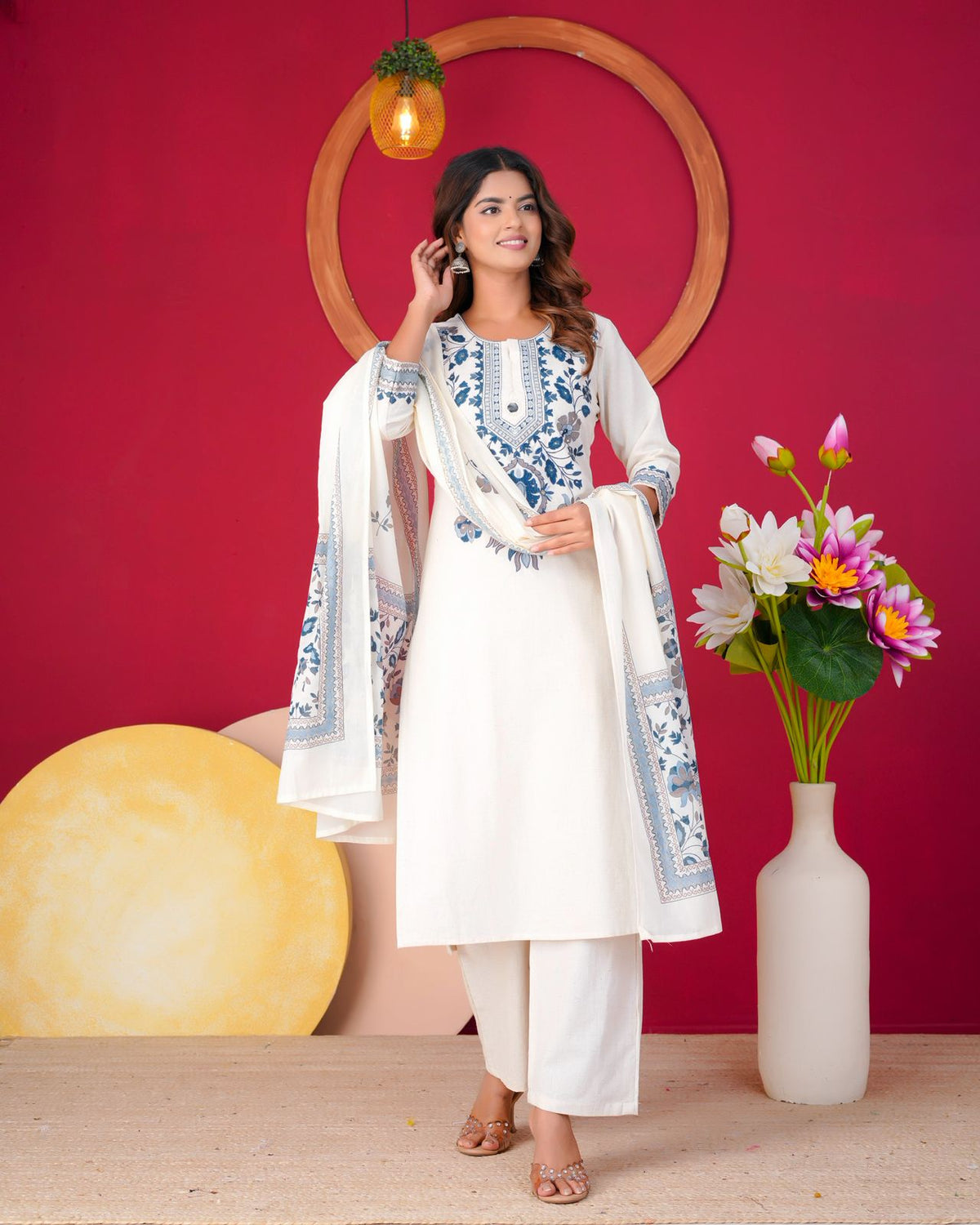 Blue Veil Embroidery Flex Cotton Dupatta Set