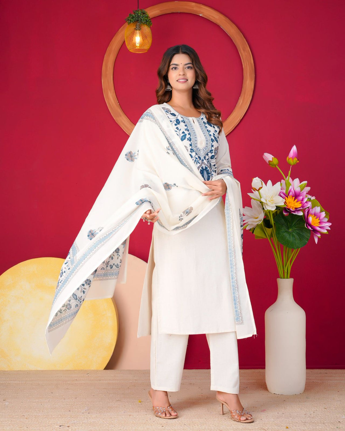 Blue Veil Embroidery Flex Cotton Dupatta Set