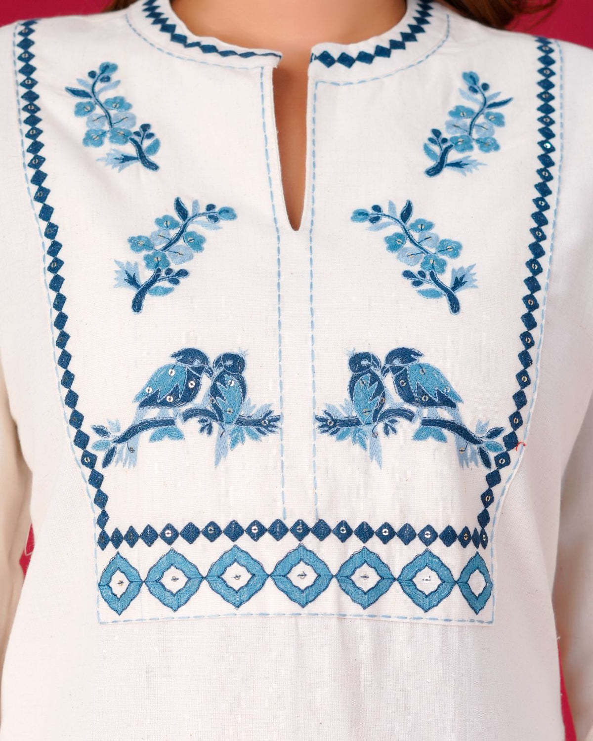 Blue Sparrow Embroidery Flex Cotton Dupatta Set