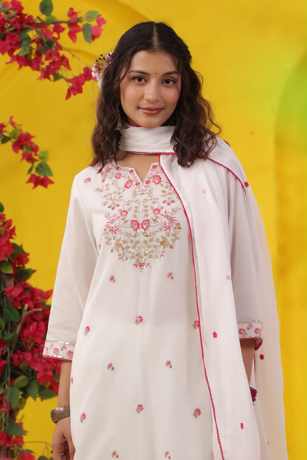 Pink Petals Embroidery Mul Cotton Suit