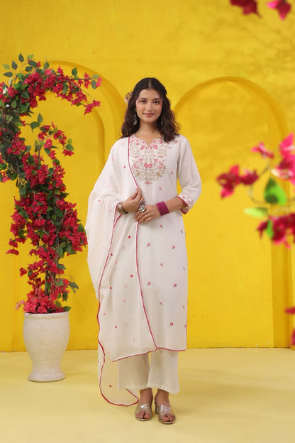 Pink Petals Embroidery Mul Cotton Suit