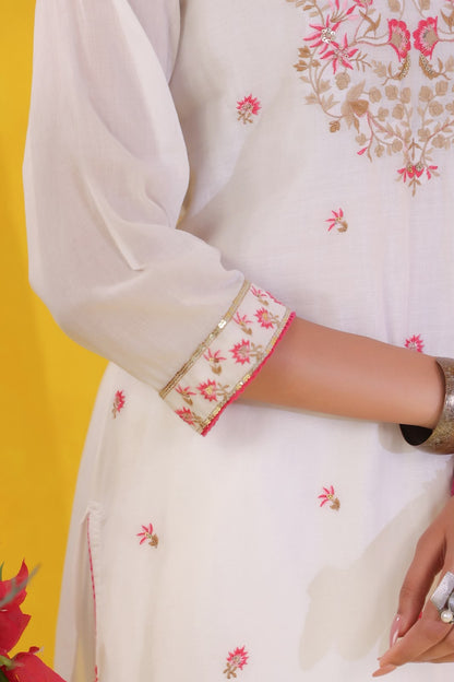 Pink Petals Embroidery Mul Cotton Suit