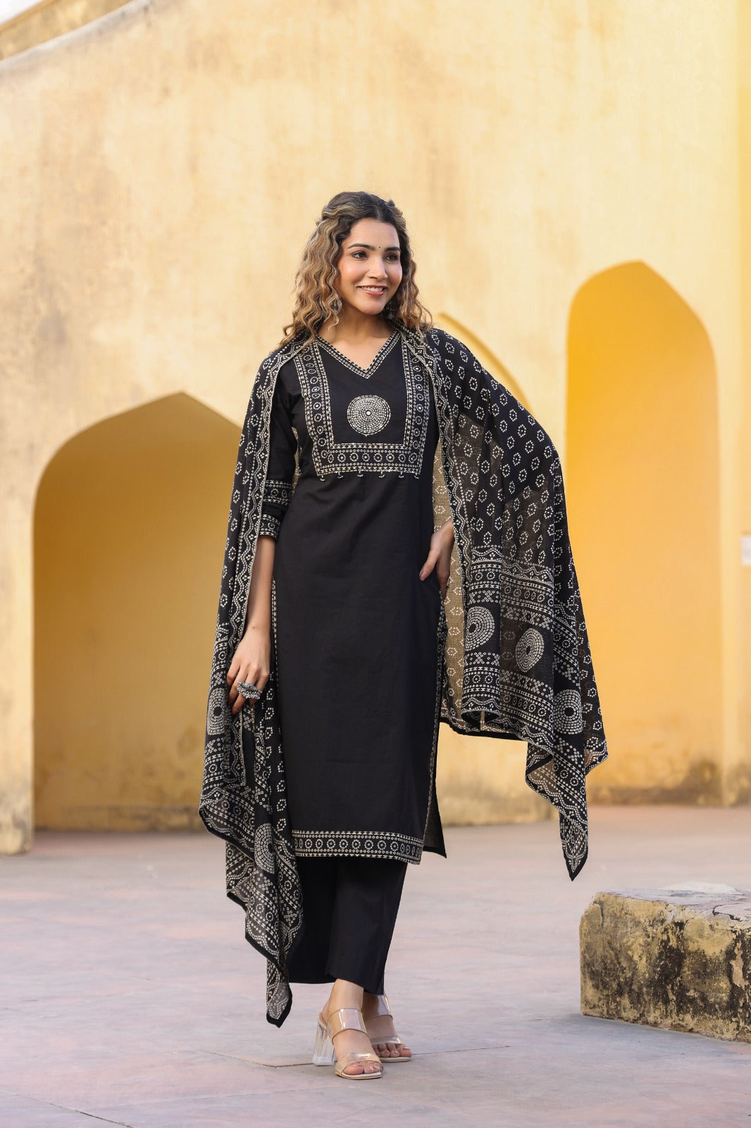 hand block printed kurta set with dupatta