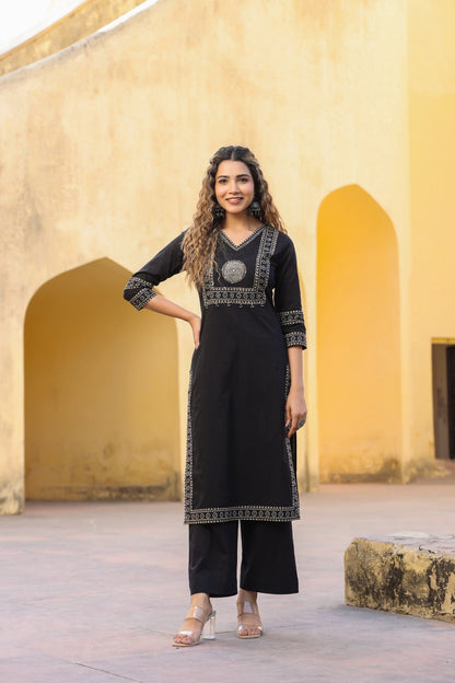 Black Mandala Yoke Cotton Dupatta Set