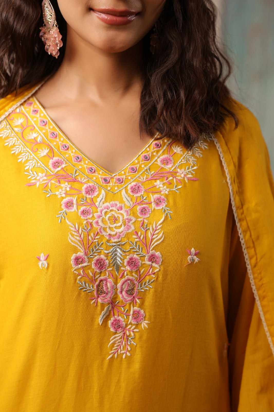 Mustard Grace Embroidery Mul Cotton Palazzo Suit
